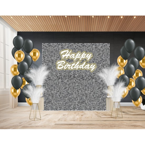 銀色閃亮Backdrop 連霓虹"Happy Birthday" 氣球佈置套裝