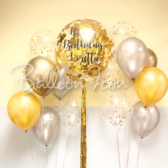 Gold004  金色生日水晶氣球束