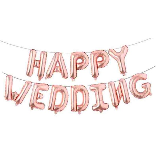 RGL01    14吋玫瑰金Happy Wedding 字母氣球