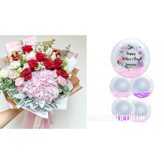 FM002 母親節氣球束+ 粉紅 • 紅 鮮花束