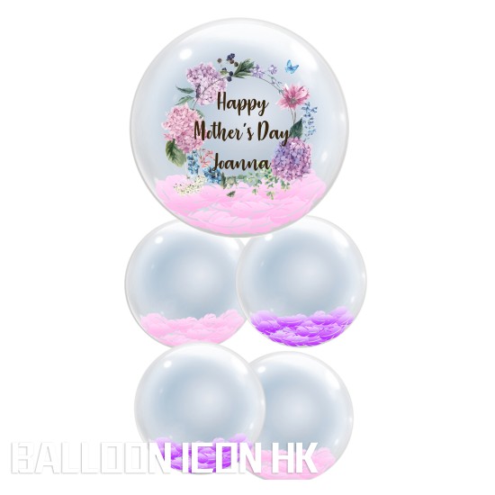 BMB005 母親節繡球花彩印全水晶氣球束