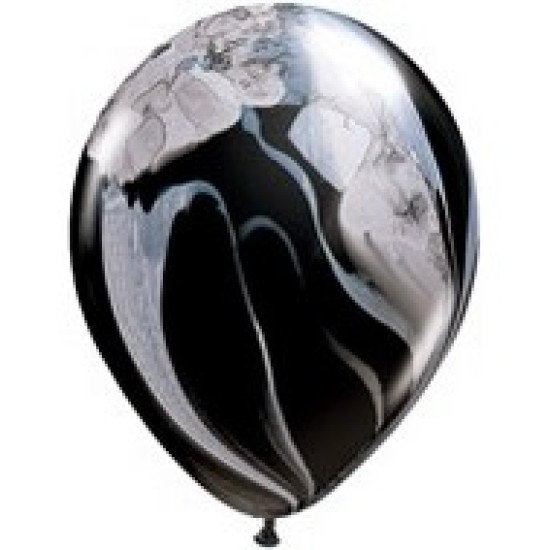 39921	11" Black & White Super Agate Latex Balloons 