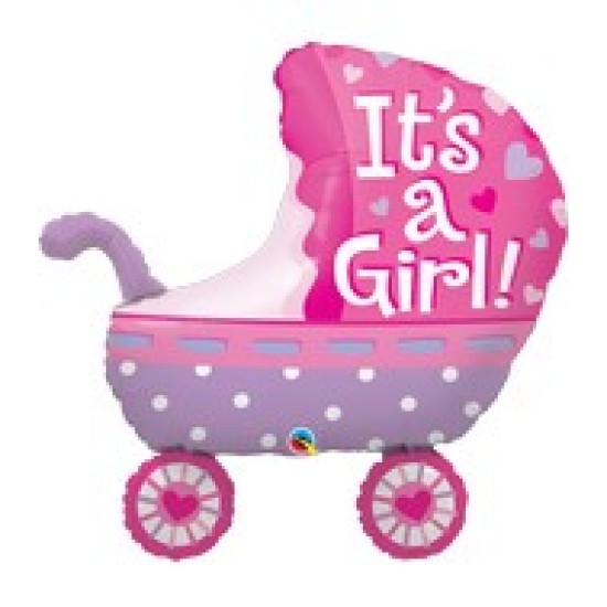 43289	35" Shape Packaged It's A Girl Baby Stroller 特大女仔BB車生日百日宴氣球