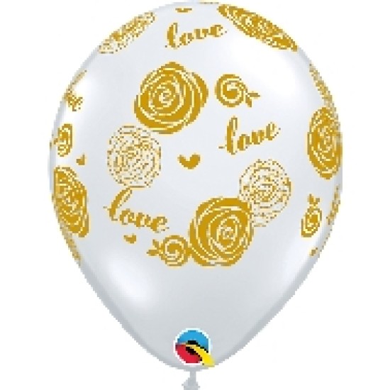 55248  11" Latex Balloons Diamond Clear Gold Love Roses 