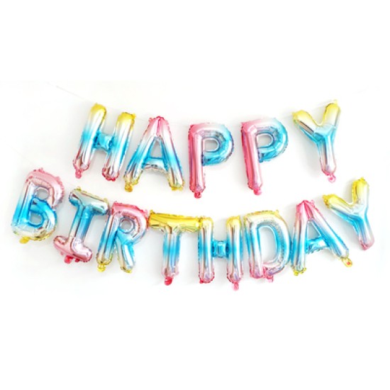 14吋彩虹色生日快樂字母氣球套裝