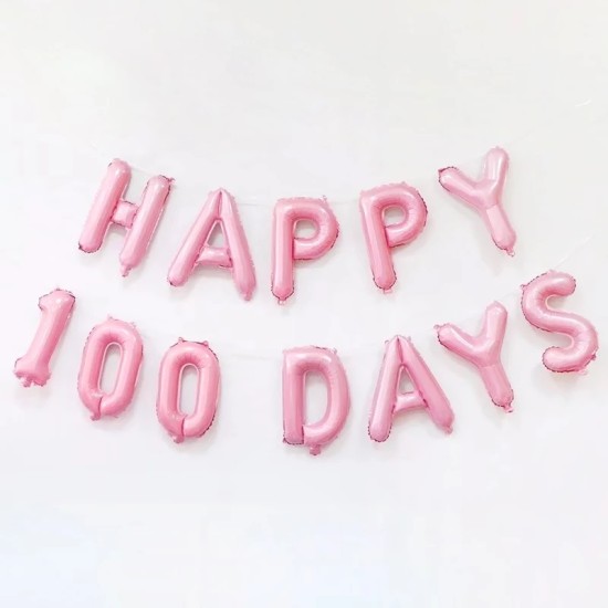 14BBP100    14吋粉紅色百日宴字母氣球套裝
