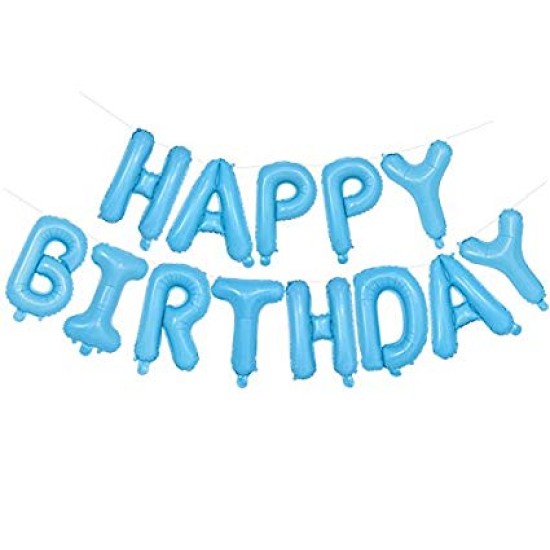 14吋粉藍色生日快樂字母鋁膜氣球套裝
