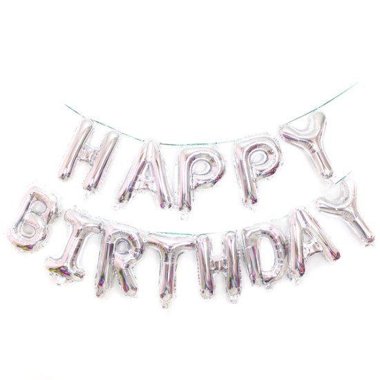 14吋新銀色生日快樂字母氣球套裝