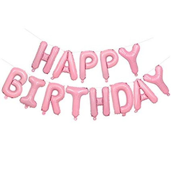 14NPHBD   14吋嬰兒粉紅色生日快樂字母鋁膜氣球套裝