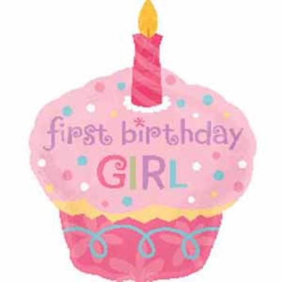 119924 32” Junior Shape Sweet Little Cupcake Girl 寶寶1歲生日紙杯蛋糕大氣球 (女仔)
