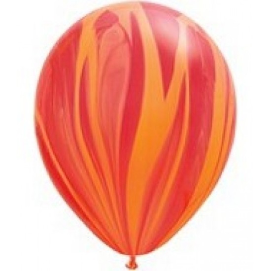 91540 11"Red Orange Rainbow Super Agate Latex Balloon 11吋橙紅色彩紋橡膠氣球