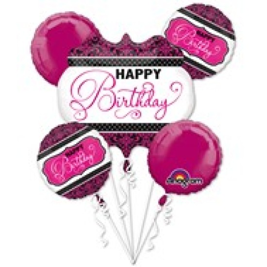 30934	Bouquet Pink, Black, White Birthday Balloon 