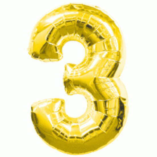 14" Gold Number Foil Balloon 3金色細數字鋁膜氣球3字