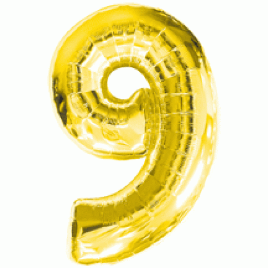 14" Gold Number Foil Balloon 9 金色細數字鋁膜氣球9字