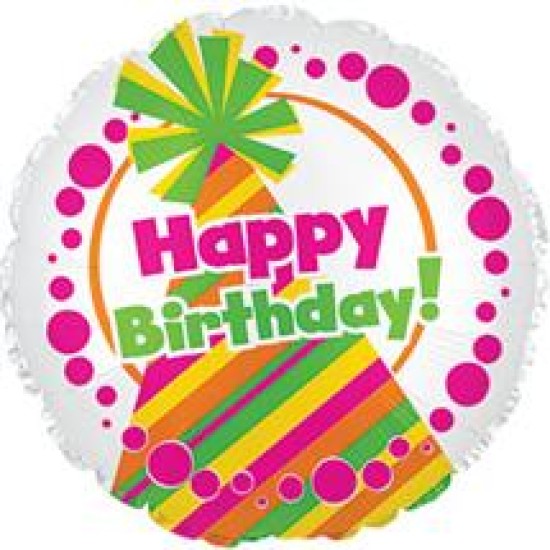 114099 Happy Birthday Day Neon Party Hat Balloon