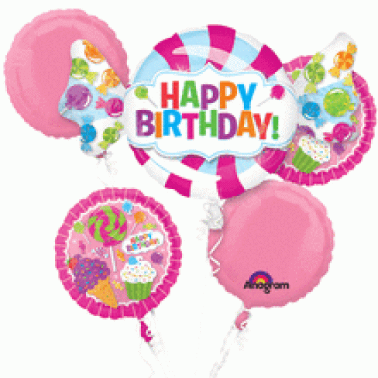 31618     Bouquet Sweet Shop Balloon Packaged  彩色糖果生日快樂氣球套裝 (可另加$55配自訂訊息,+$55 for customized msg )