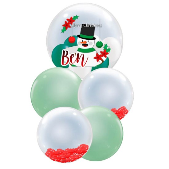 BC002A  Christmas Holly Snowman Bubble Balloon Bouquet 聖誕果子雪人全水晶氣球套裝