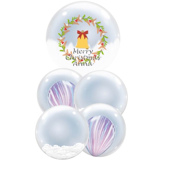 BC008BA Christmas Holly Wreath White Color Bubble Balloon Bouquet 聖誕果子花環白色全水晶氣球套裝