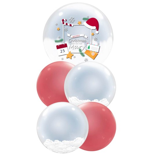 BC009A Christmas White Color Bubble Balloon Bouquet 聖誕白色全水晶氣球套裝