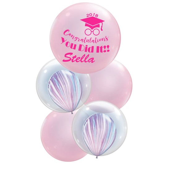 B055_A 粉紅瑪瑙水晶球畢業氣球束