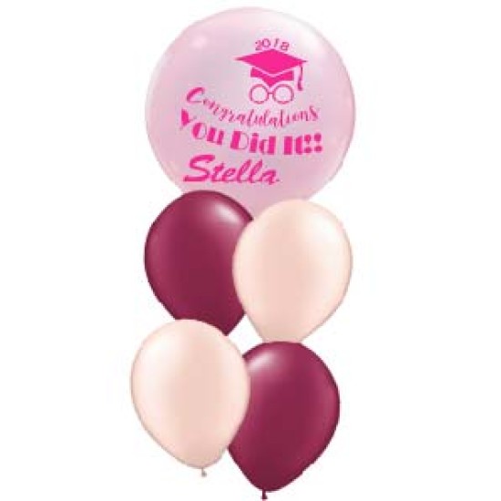 B055_C 粉紅水晶球畢業乳膠氣球束